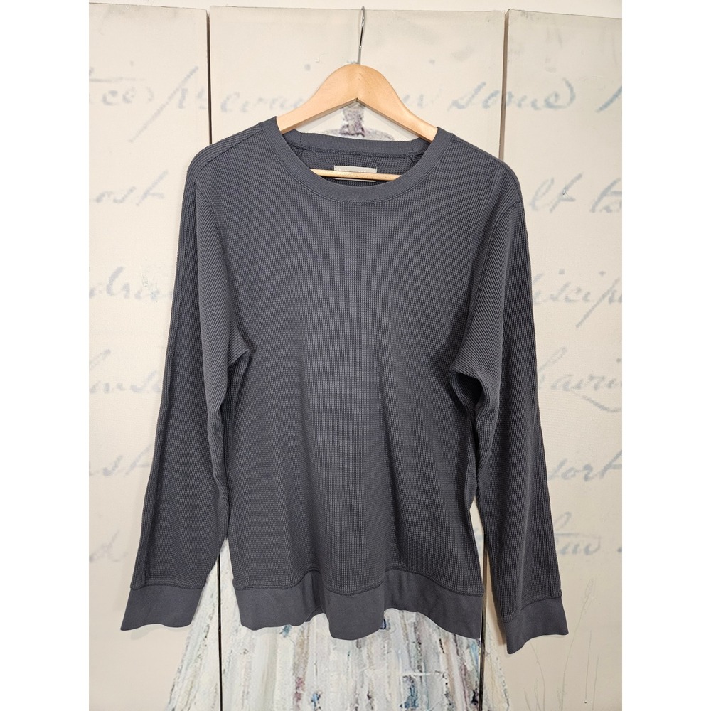 Everlane Waffle Knit Thermal Shirt Medium Blue Gray 100% Organic Cotton Crewneck